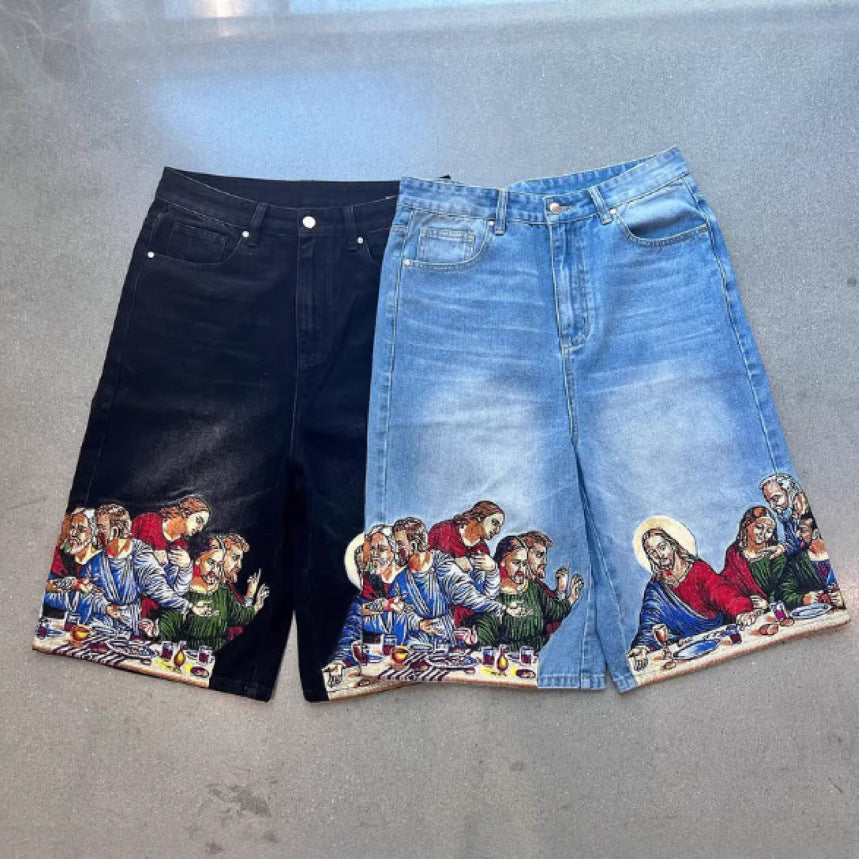 Last Supper Printed Jorts